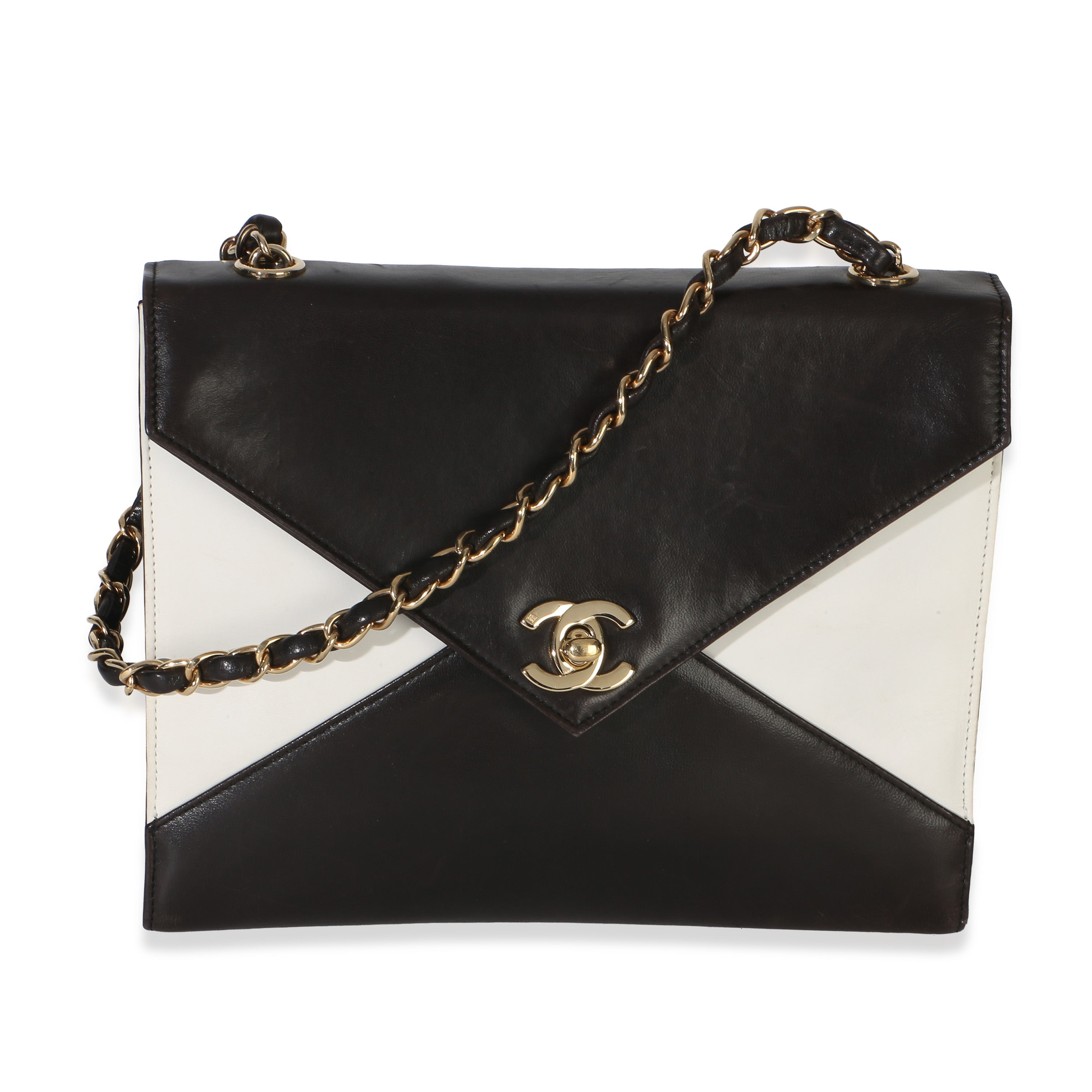 Chanel Vintage 24k Bicolor Black White CC Envelope  Flap Bag Handbag id