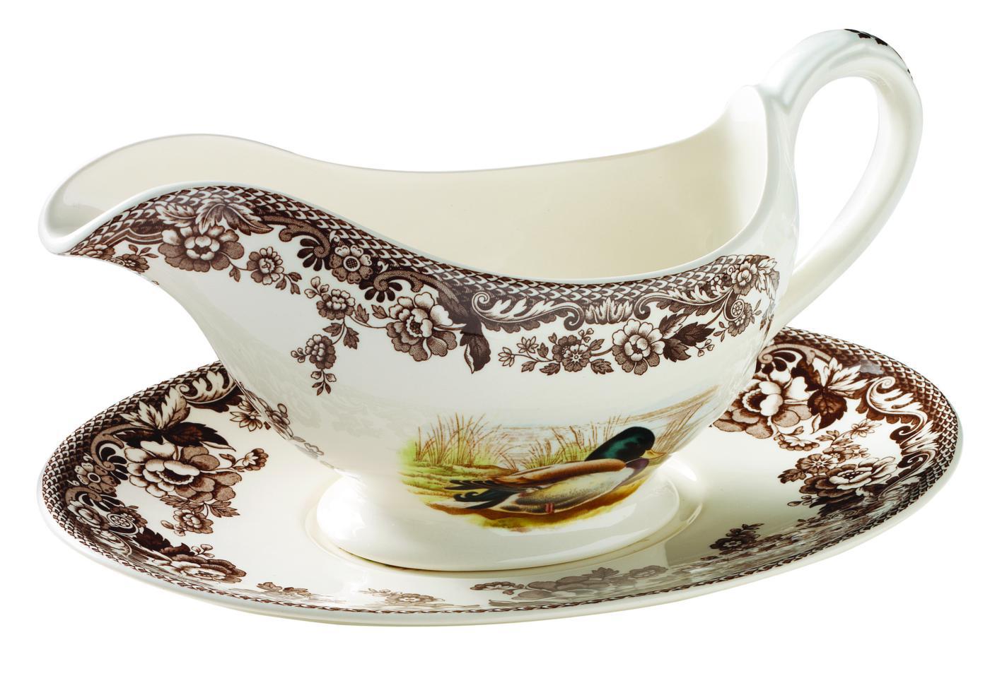 Woodland Sauce Boat Stand with Mallard, Snipe, & Rabbit