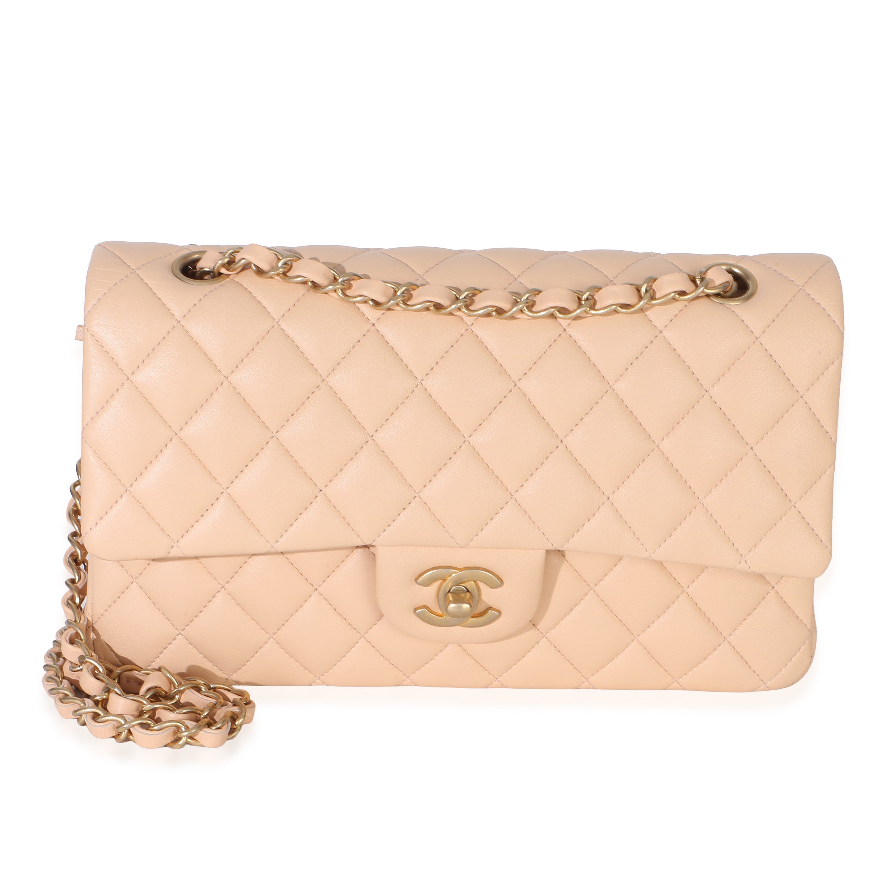 Chanel Beige Quilted Lambskin Medium Classic Double Flap Bag Handbag id