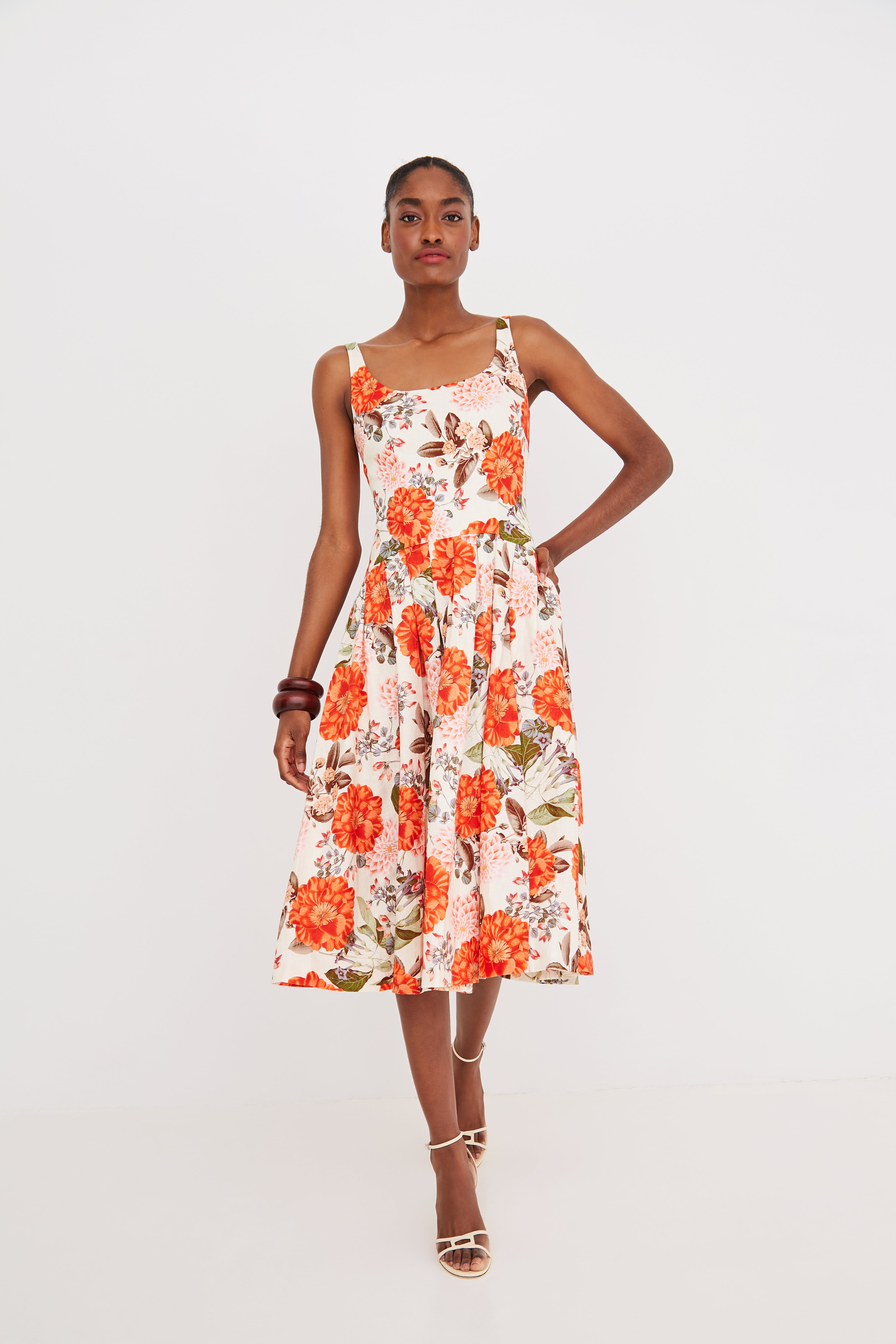 Regio Midi Dress in Blossoms Egret