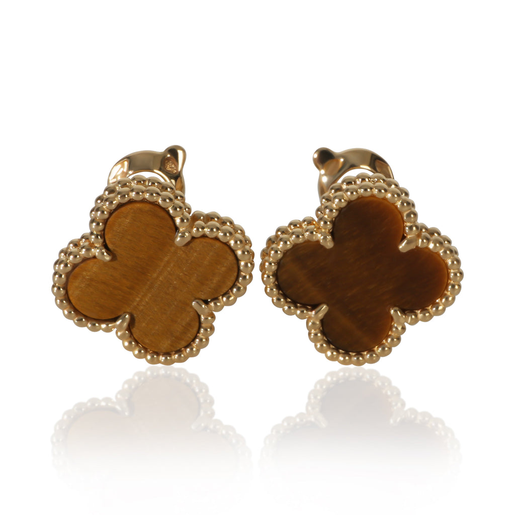 Van Cleef & Arpels Yellow Gold Tiger's Eye Vintage Alhambra Earrings fv