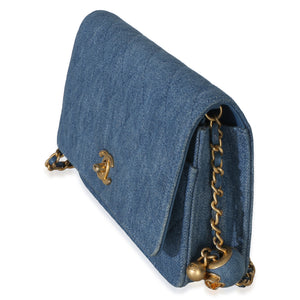 Chanel Blue Denim Quilted CC Pearl Crush Wallet On Chain Handbag 2