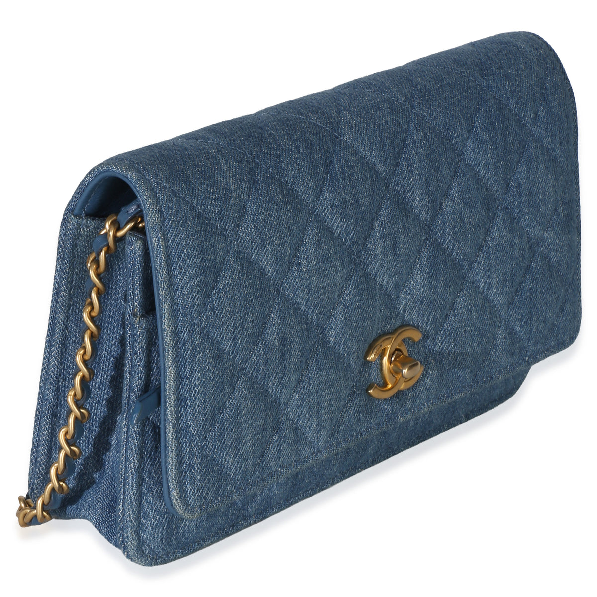 Chanel Blue Denim Quilted CC Pearl Crush Wallet On Chain Handbag 3