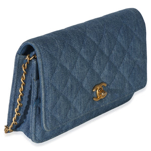 Chanel Blue Denim Quilted CC Pearl Crush Wallet On Chain Handbag 3