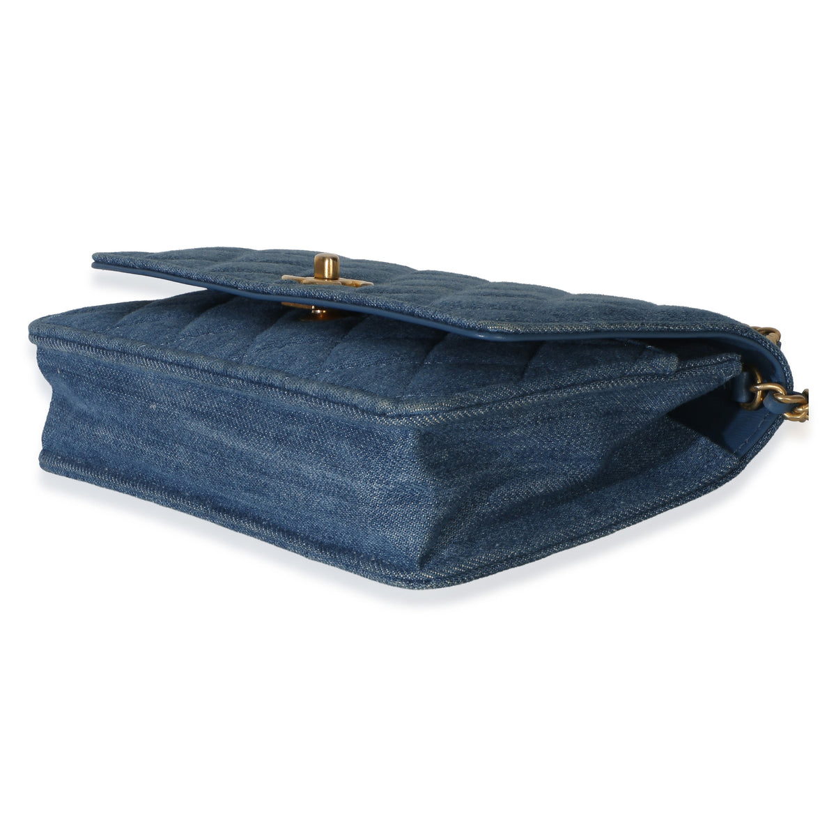 Chanel Blue Denim Quilted CC Pearl Crush Wallet On Chain Handbag 6