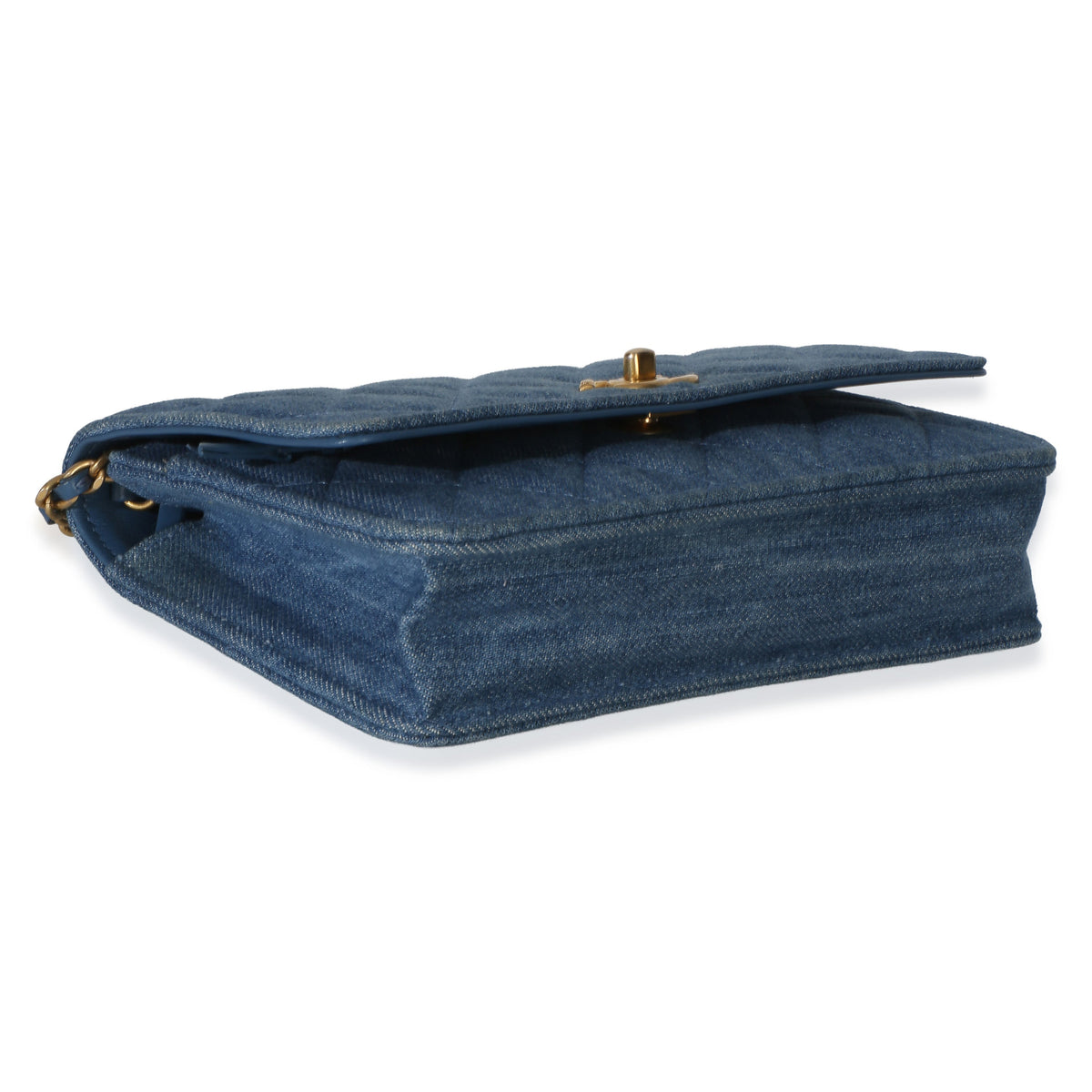 Chanel Blue Denim Quilted CC Pearl Crush Wallet On Chain Handbag 7