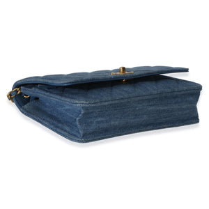 Chanel Blue Denim Quilted CC Pearl Crush Wallet On Chain Handbag 7
