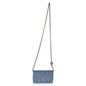 Chanel Blue Denim Quilted CC Pearl Crush Wallet On Chain Handbag 8