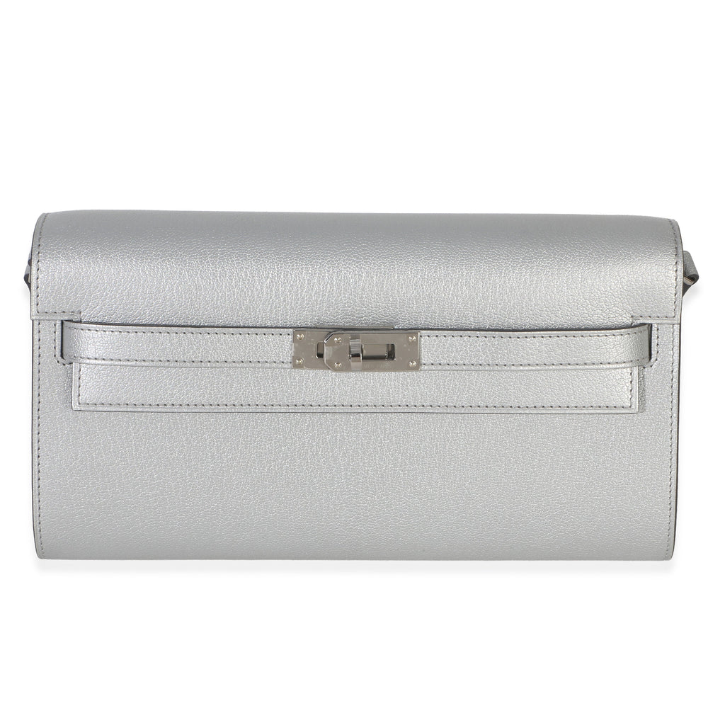 Hermès Argent Metallic Chevre Chamkilight Kelly Wallet To Go PHW Wallet id