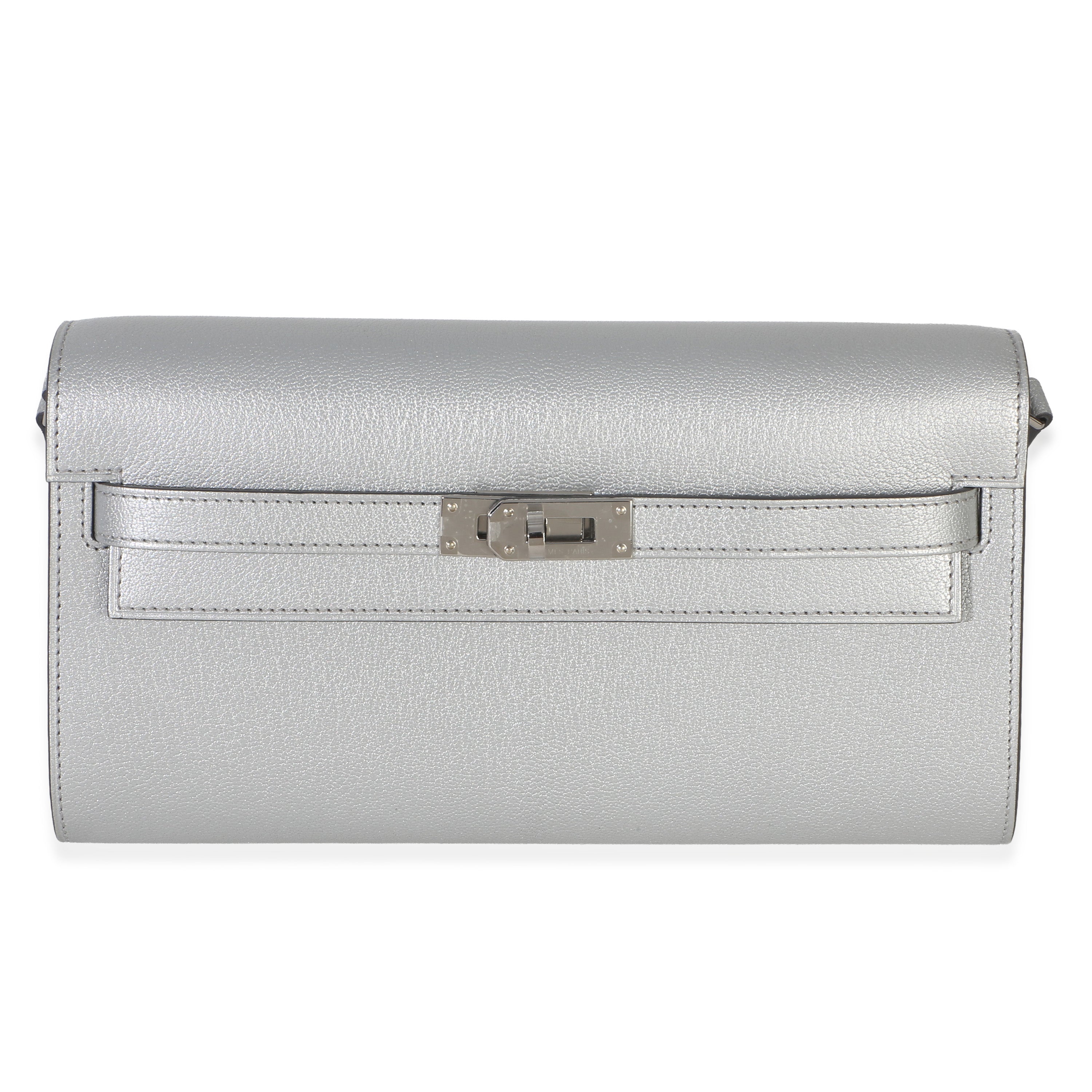 Hermès Argent Metallic Chevre Chamkilight Kelly Wallet To Go PHW Wallet id