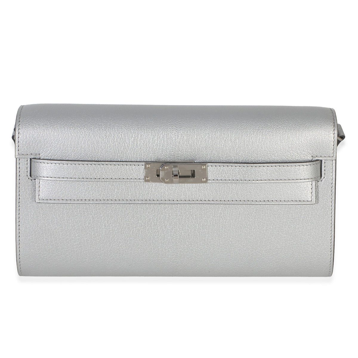 Hermès Argent Metallic Chevre Chamkilight Kelly Wallet To Go PHW Wallet id