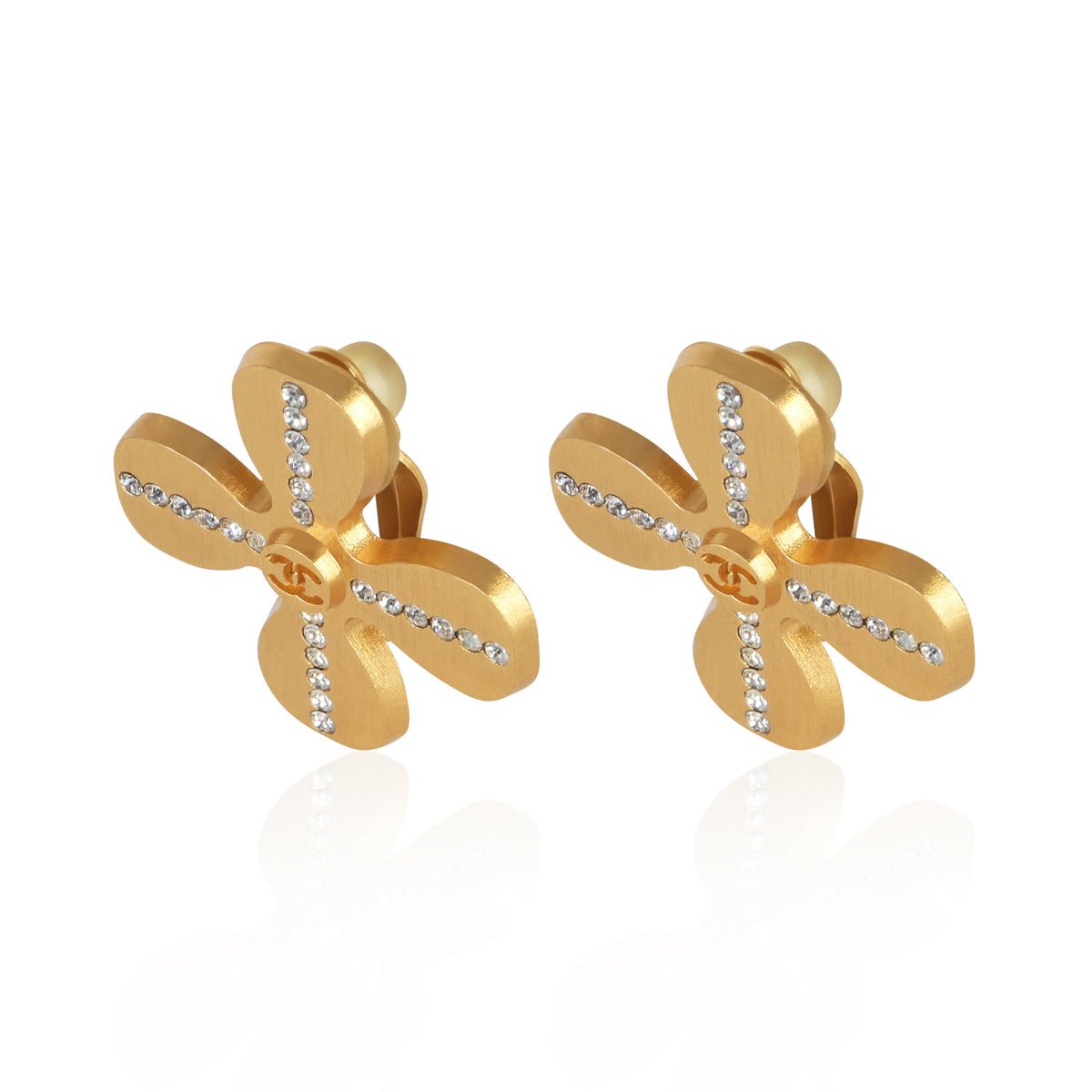 Chanel Gold Plated  2001 Clover Earrings 2