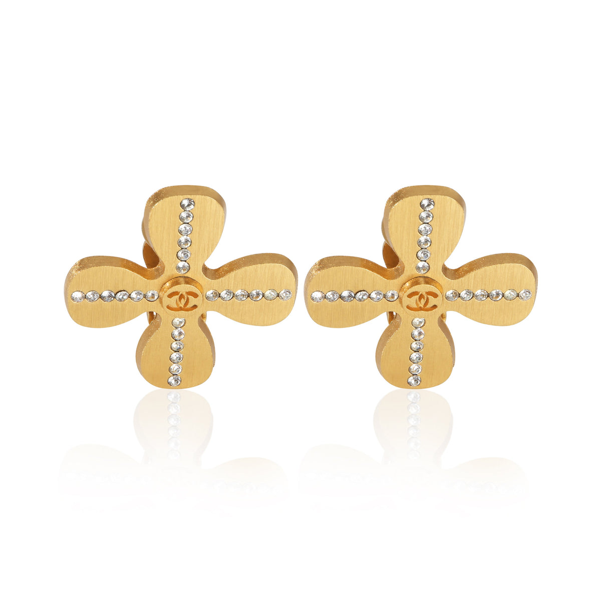 Chanel Gold Plated  2001 Clover Earrings fv
