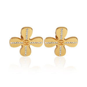 Chanel Gold Plated  2001 Clover Earrings fv