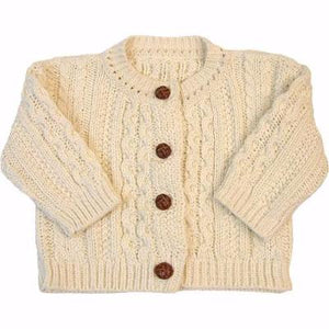 Classic Aran Knit Button Front Cardigan in Natural