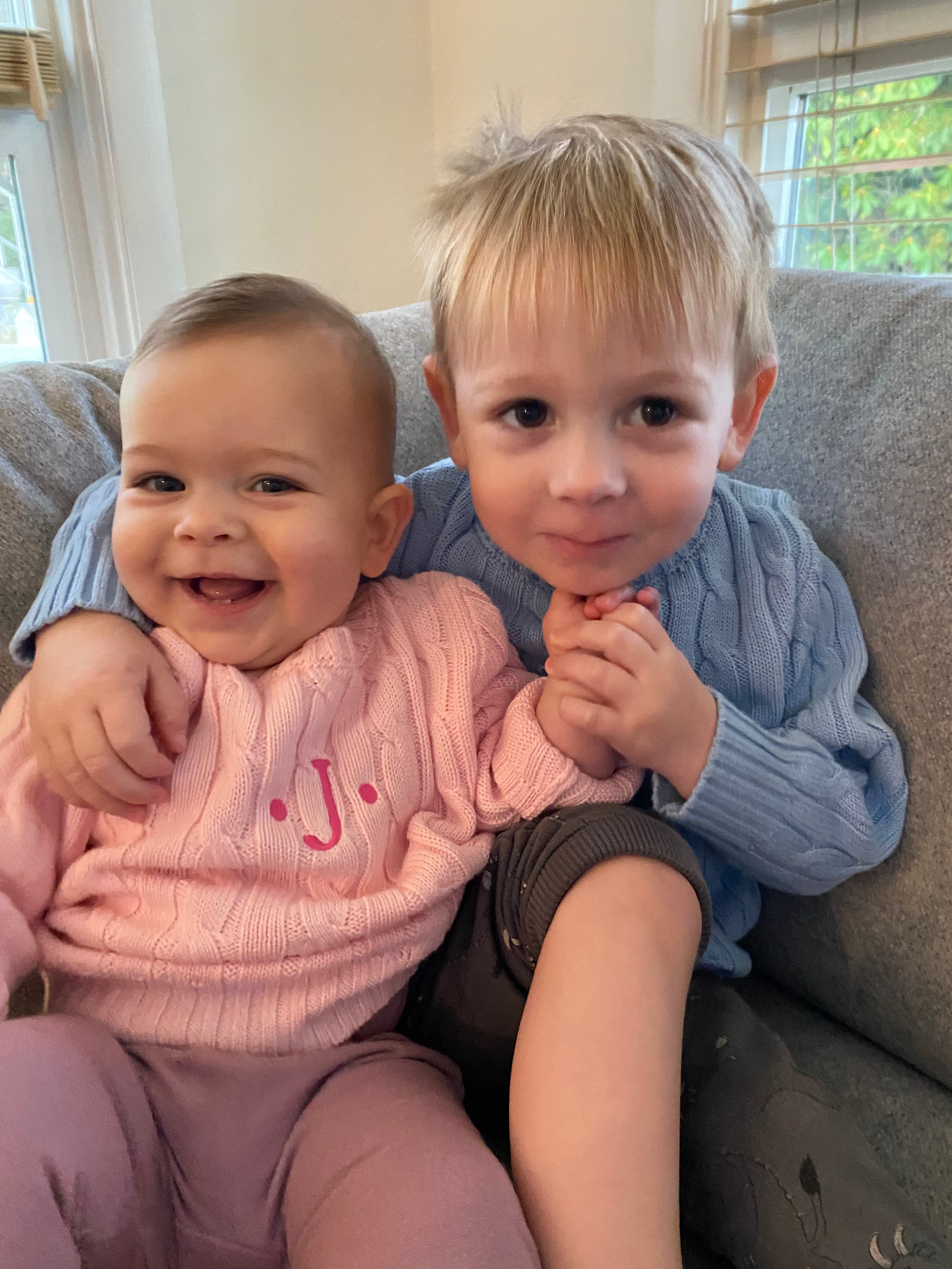 Cable Crewneck Knit Sweater in Medium Blue