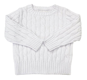 Cable Crewneck Knit Sweater in White