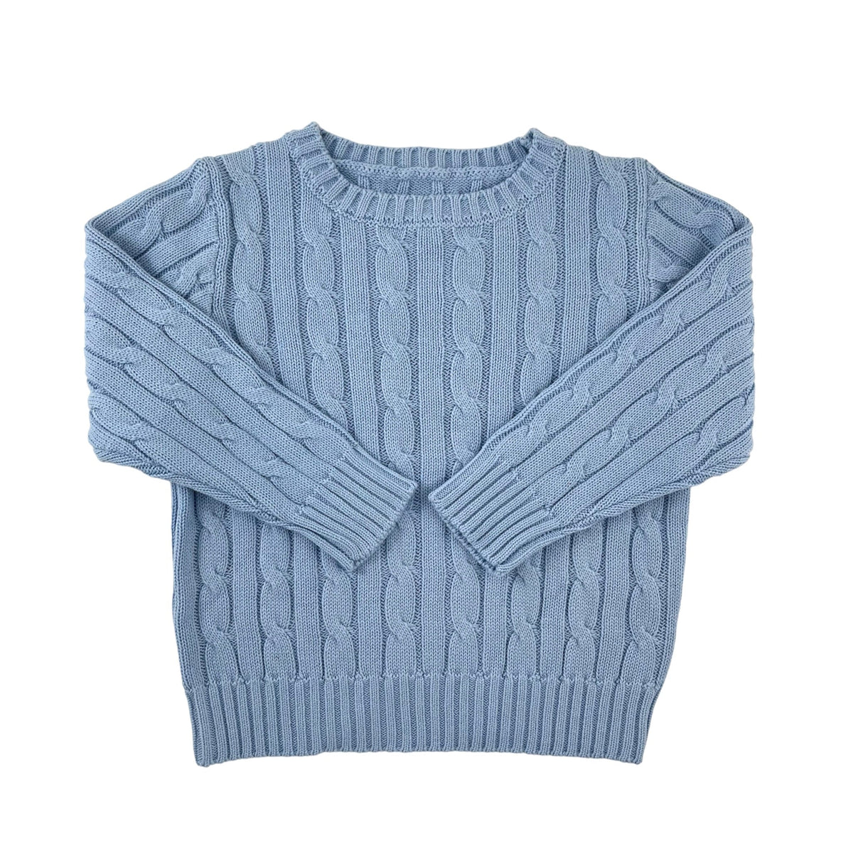 Cable Crewneck Knit Sweater in Medium Blue