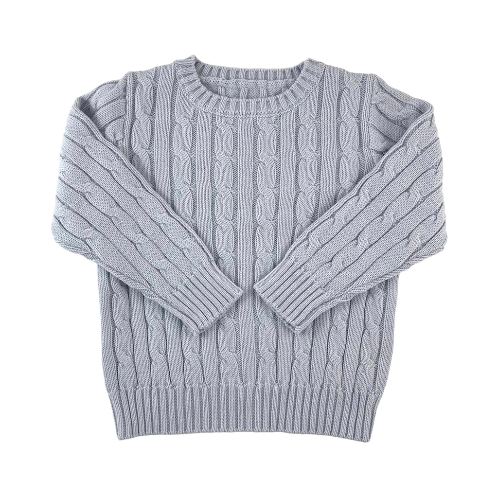 Cable Crewneck Knit Sweater in Light Blue
