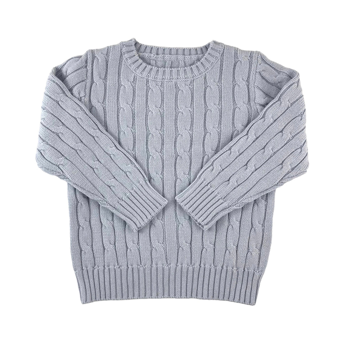 Cable Crewneck Knit Sweater in Light Blue