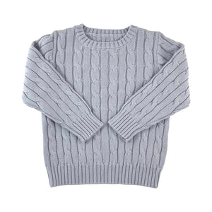 Cable Crewneck Knit Sweater in Light Blue