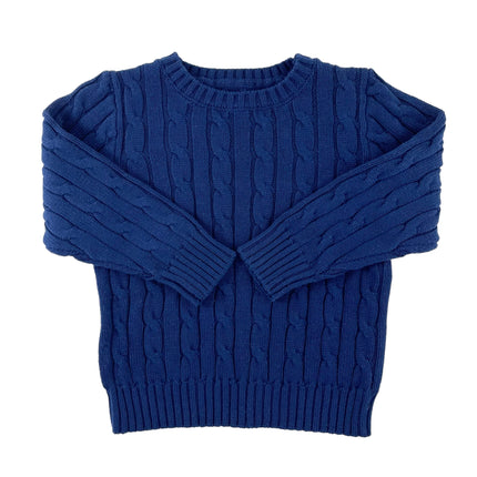 Cable Crewneck Knit Sweater in Navy