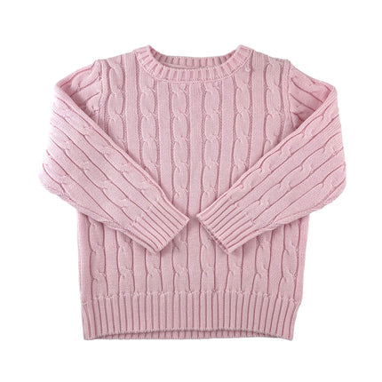Cable Crewneck Knit Sweater in Pink