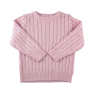 Cable Crewneck Knit Sweater in Pink