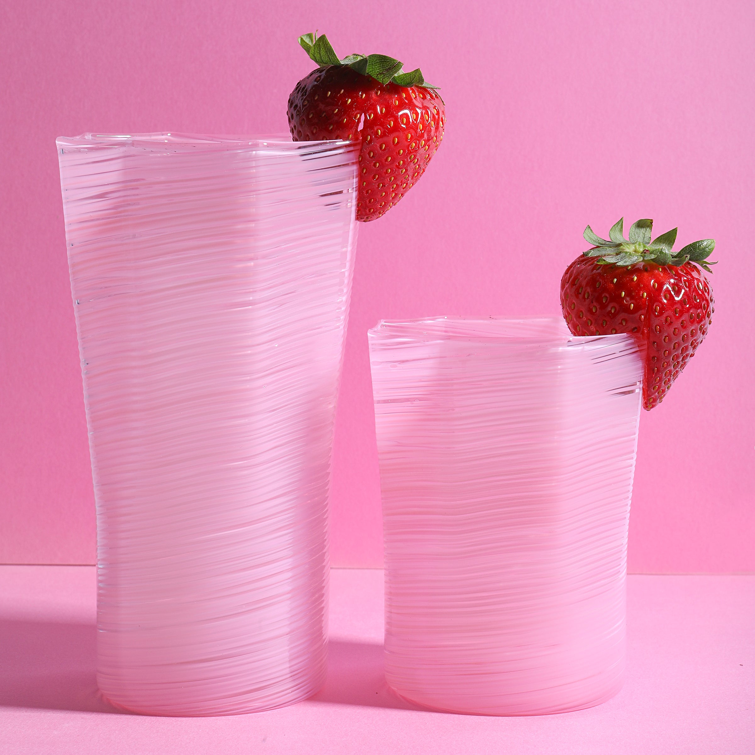 Tall Hand Blown Tumbler in Pink, Set of 6