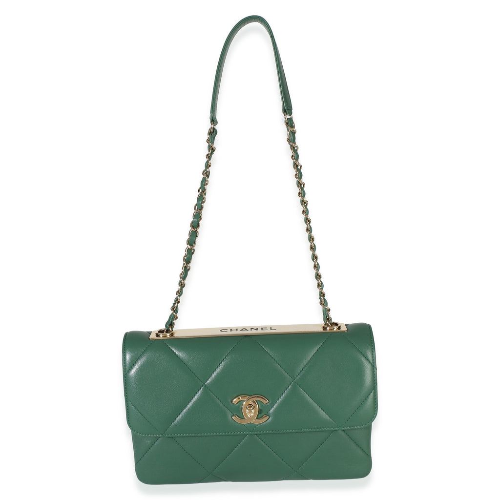Chanel Green Quilted Lambskin Small Trendy Flap Bag Handbag 8