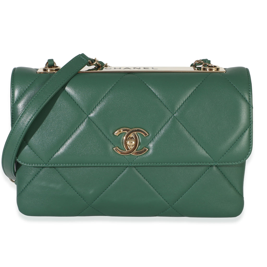 Chanel Green Quilted Lambskin Small Trendy Flap Bag Handbag fv