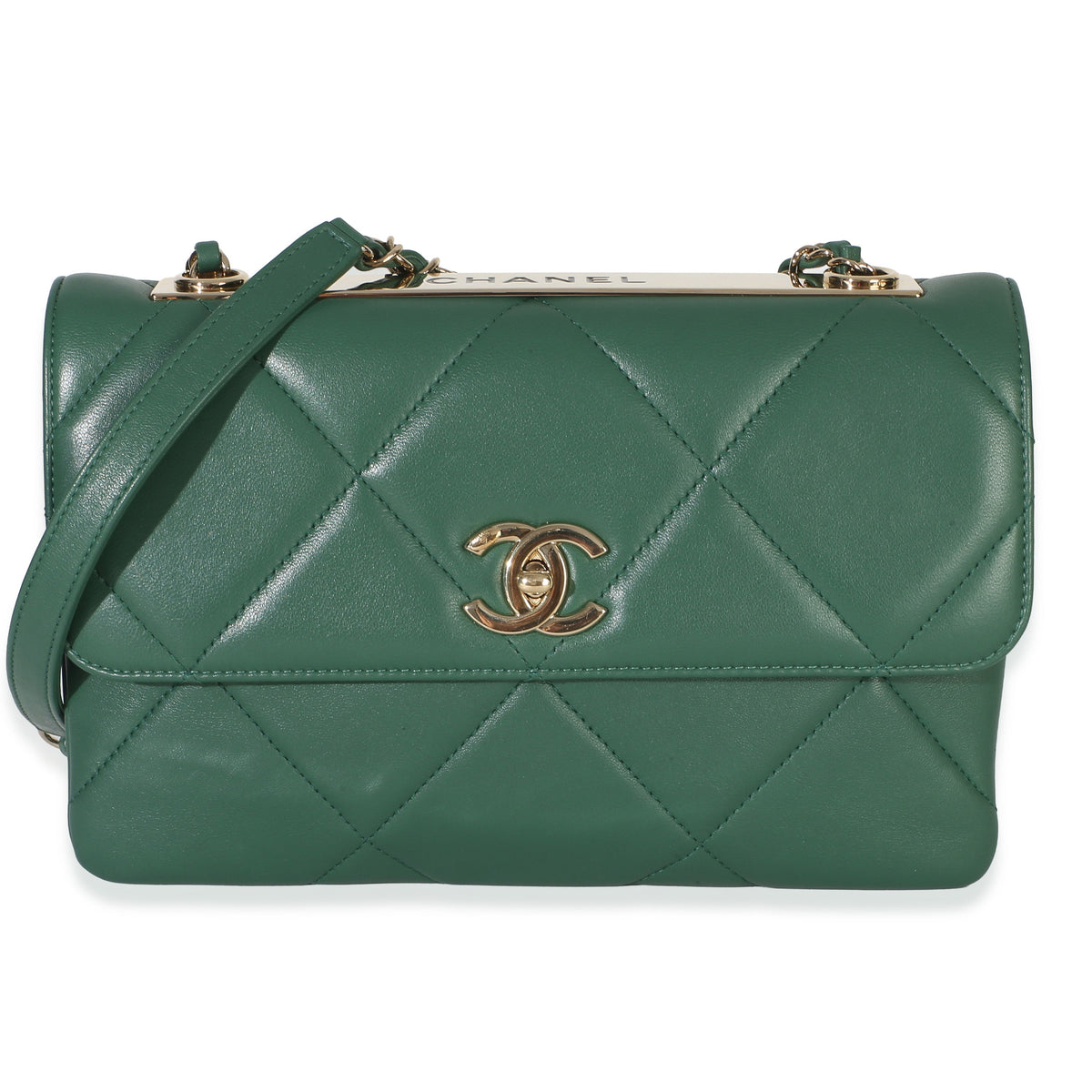 Chanel Green Quilted Lambskin Small Trendy Flap Bag Handbag fv