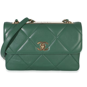 Chanel Green Quilted Lambskin Small Trendy Flap Bag Handbag fv