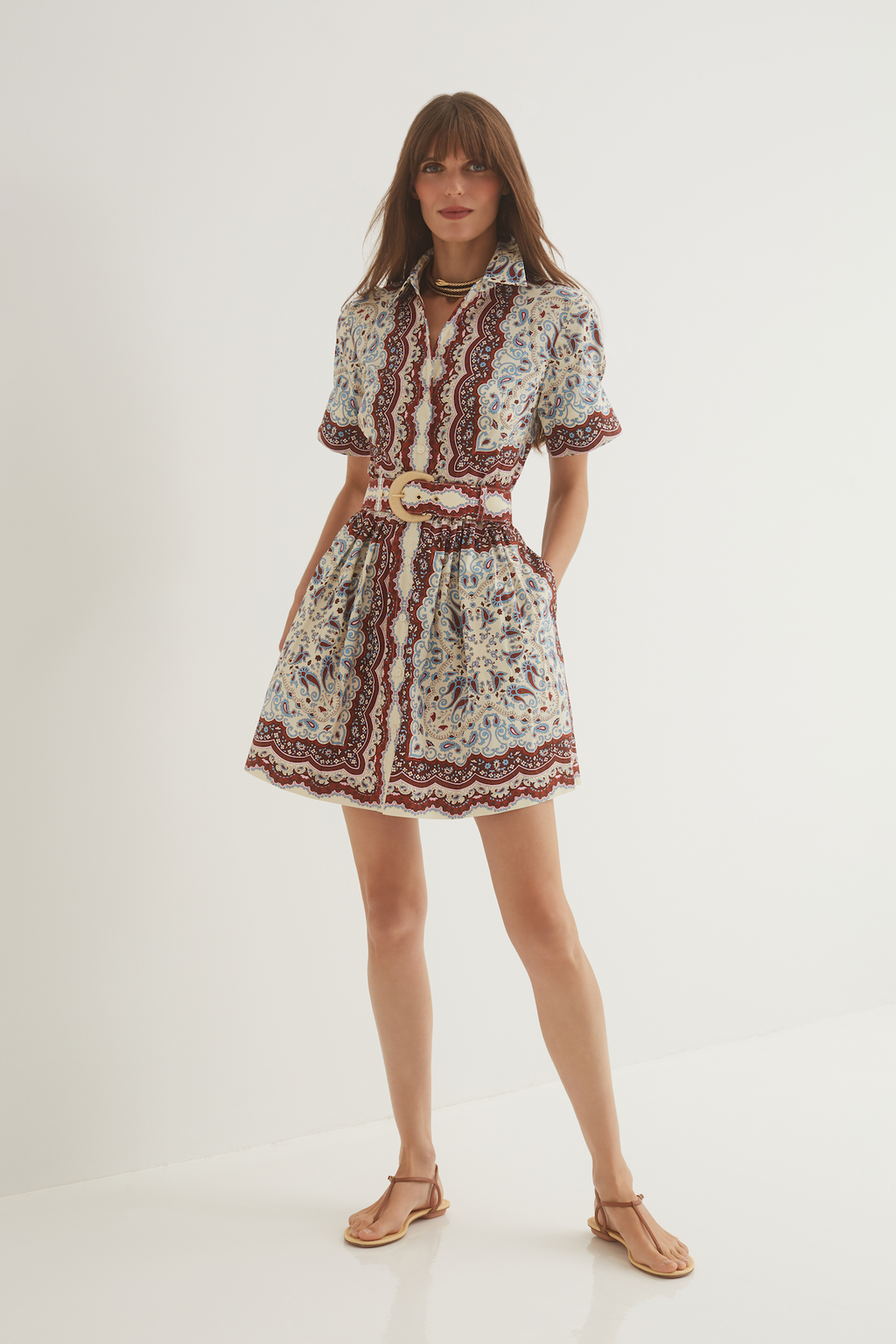 Malena Mini Dress in Paisley Scarf Ivory