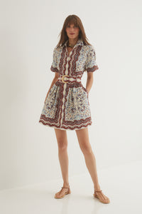 Malena Mini Dress in Paisley Scarf Ivory