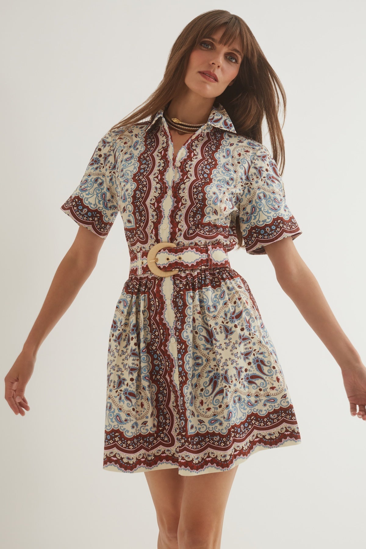 Malena Mini Dress in Paisley Scarf Ivory