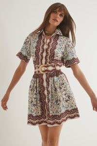 Malena Mini Dress in Paisley Scarf Ivory