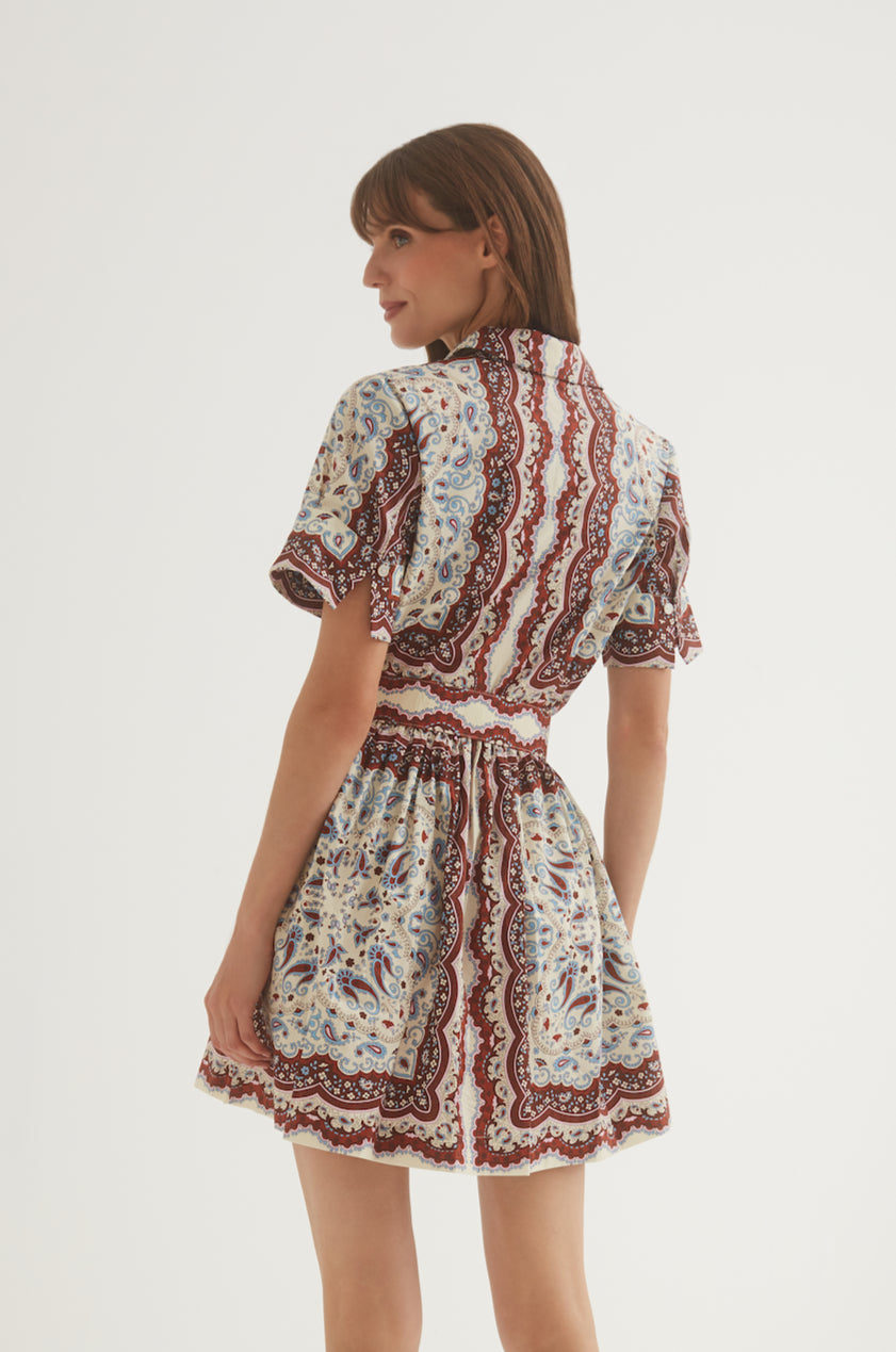 Malena Mini Dress in Paisley Scarf Ivory
