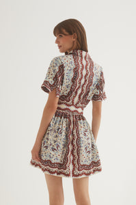 Malena Mini Dress in Paisley Scarf Ivory