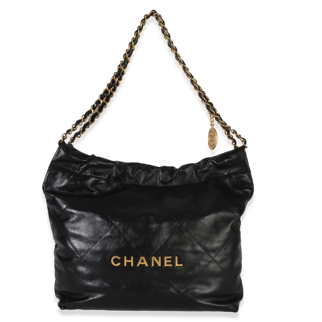Chanel Black Quilted Shiny Calfskin Small  22 Hobo Handbag id