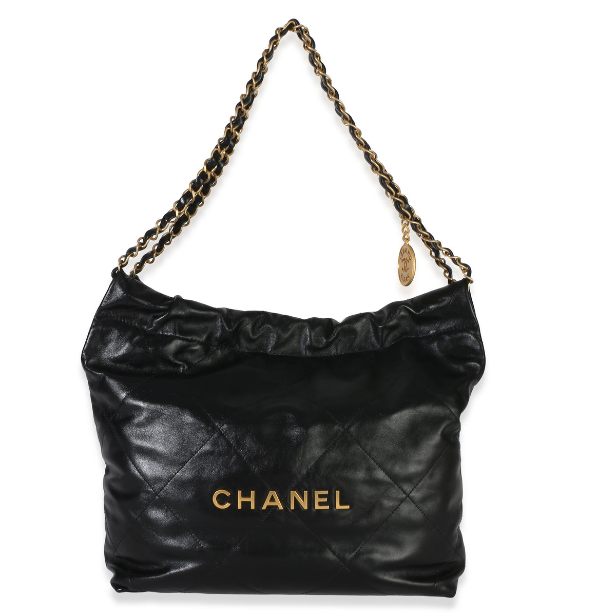 Chanel Black Quilted Shiny Calfskin Small  22 Hobo Handbag id
