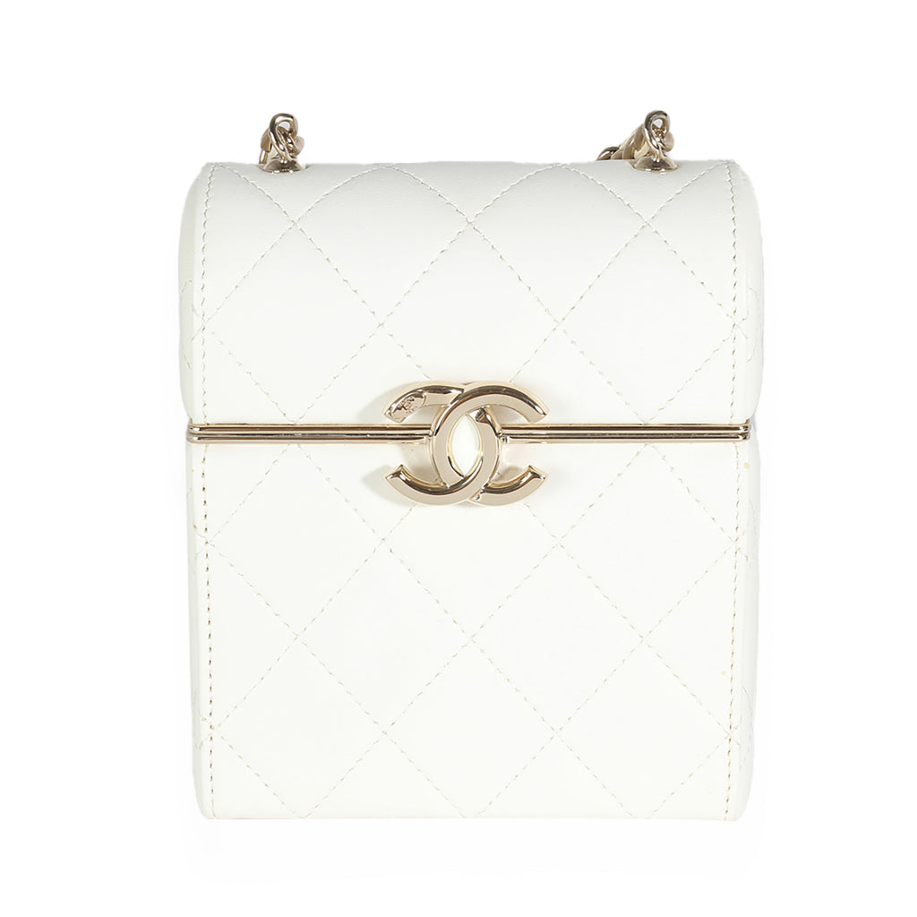 Chanel 22P White Quilted Lambskin Mini Box Clutch Handbag fv