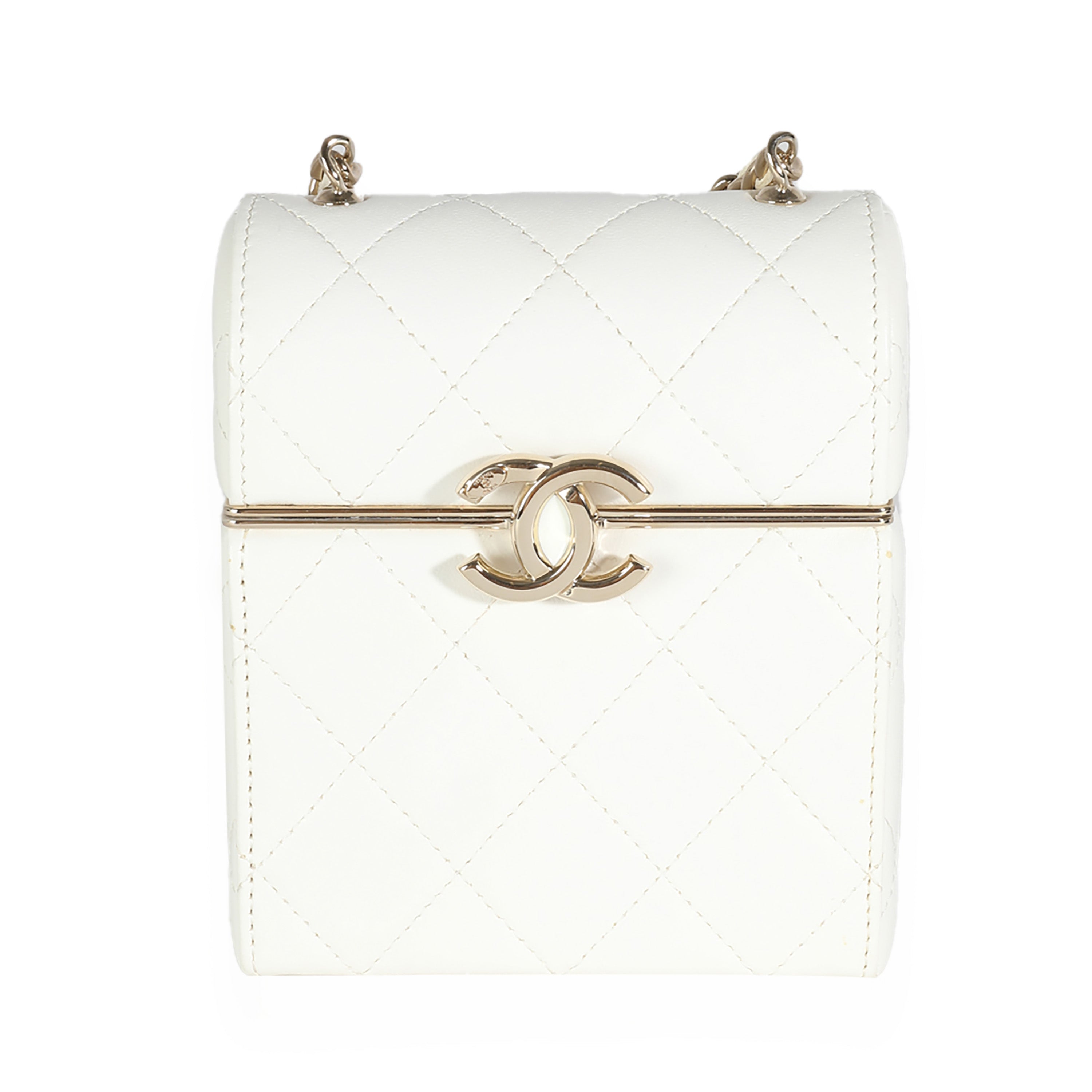 Chanel 22P White Quilted Lambskin Mini Box Clutch Handbag fv