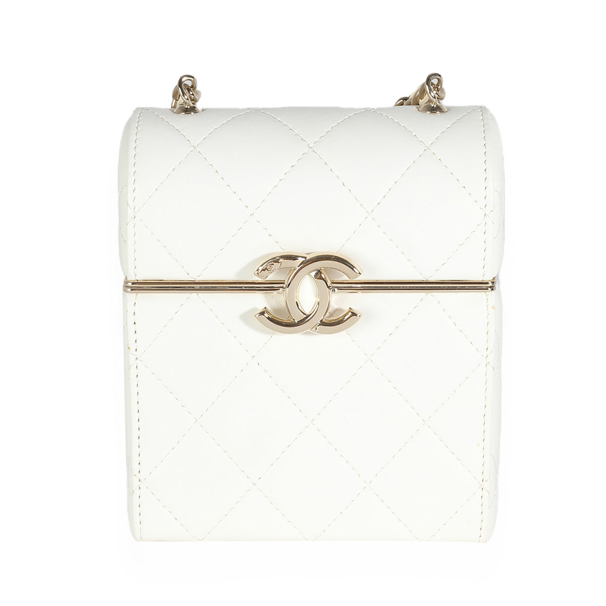 Chanel 22P White Quilted Lambskin Mini Box Clutch Handbag fv
