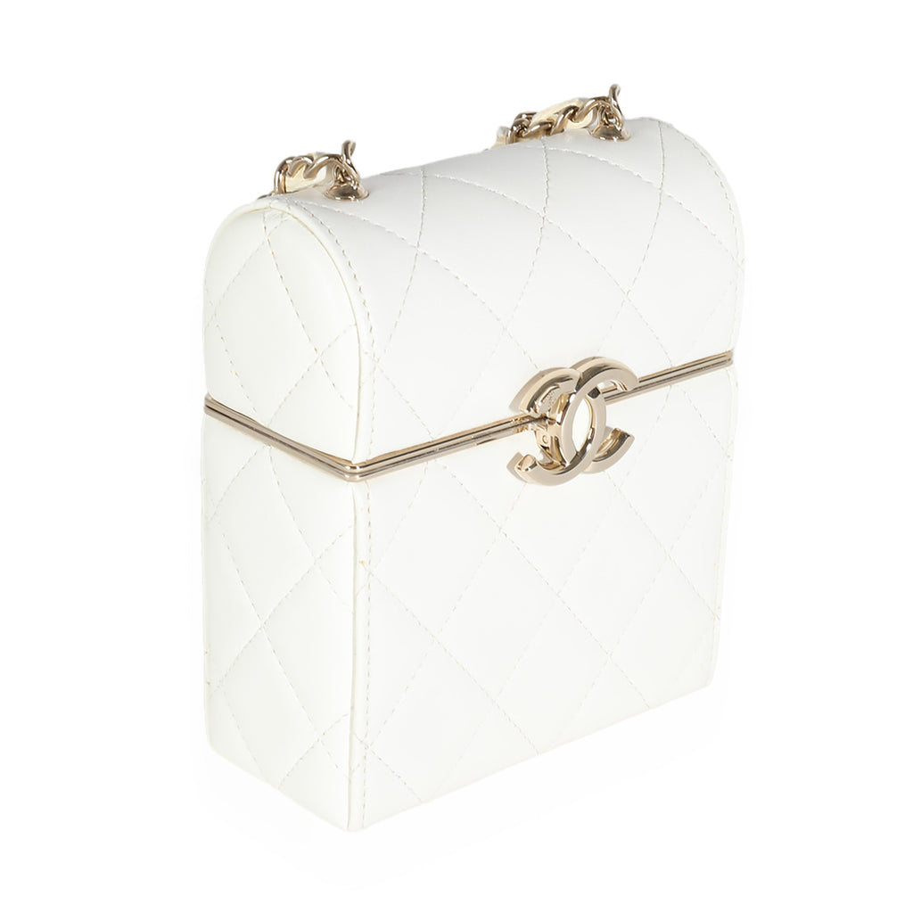 Chanel 22P White Quilted Lambskin Mini Box Clutch Handbag pv