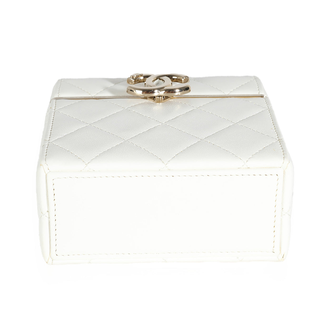 Chanel 22P White Quilted Lambskin Mini Box Clutch Handbag stamp