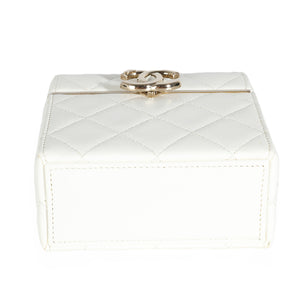 Chanel 22P White Quilted Lambskin Mini Box Clutch Handbag stamp
