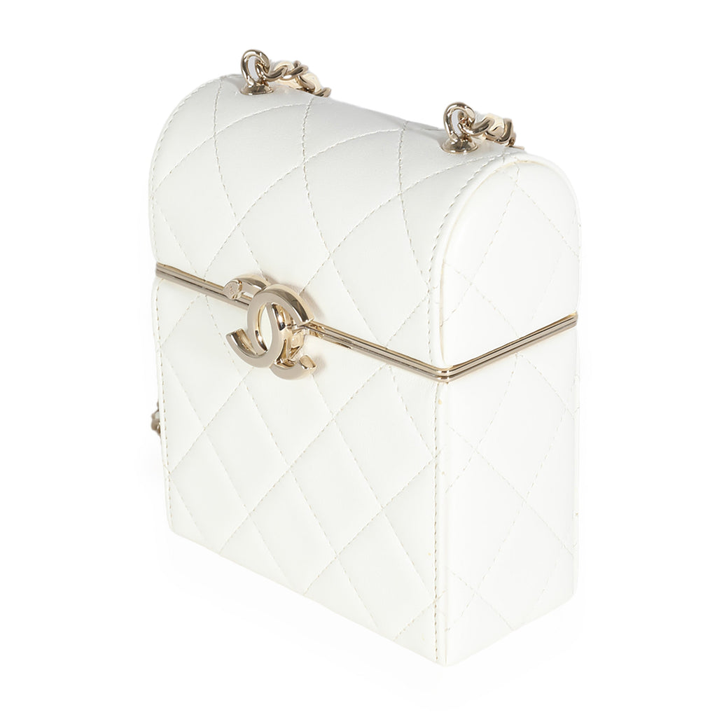 Chanel 22P White Quilted Lambskin Mini Box Clutch Handbag sv
