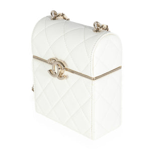 Chanel 22P White Quilted Lambskin Mini Box Clutch Handbag sv