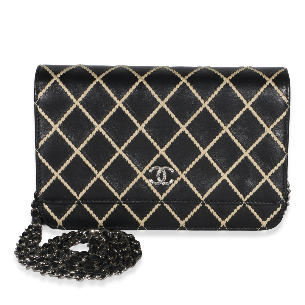 Chanel Black Calfskin Diamond Stitch Fancy CC Wallet On Chain Handbag id